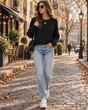 Florence Women's Cropped Sweater – Soft Knit, Crew Neck, Long Sleeves & Ribbed Finishes