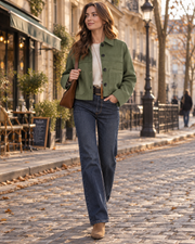 Hazen Women's Cropped Faux-Suede Jacket – Notched Collar, Buttoned & Patch Pockets