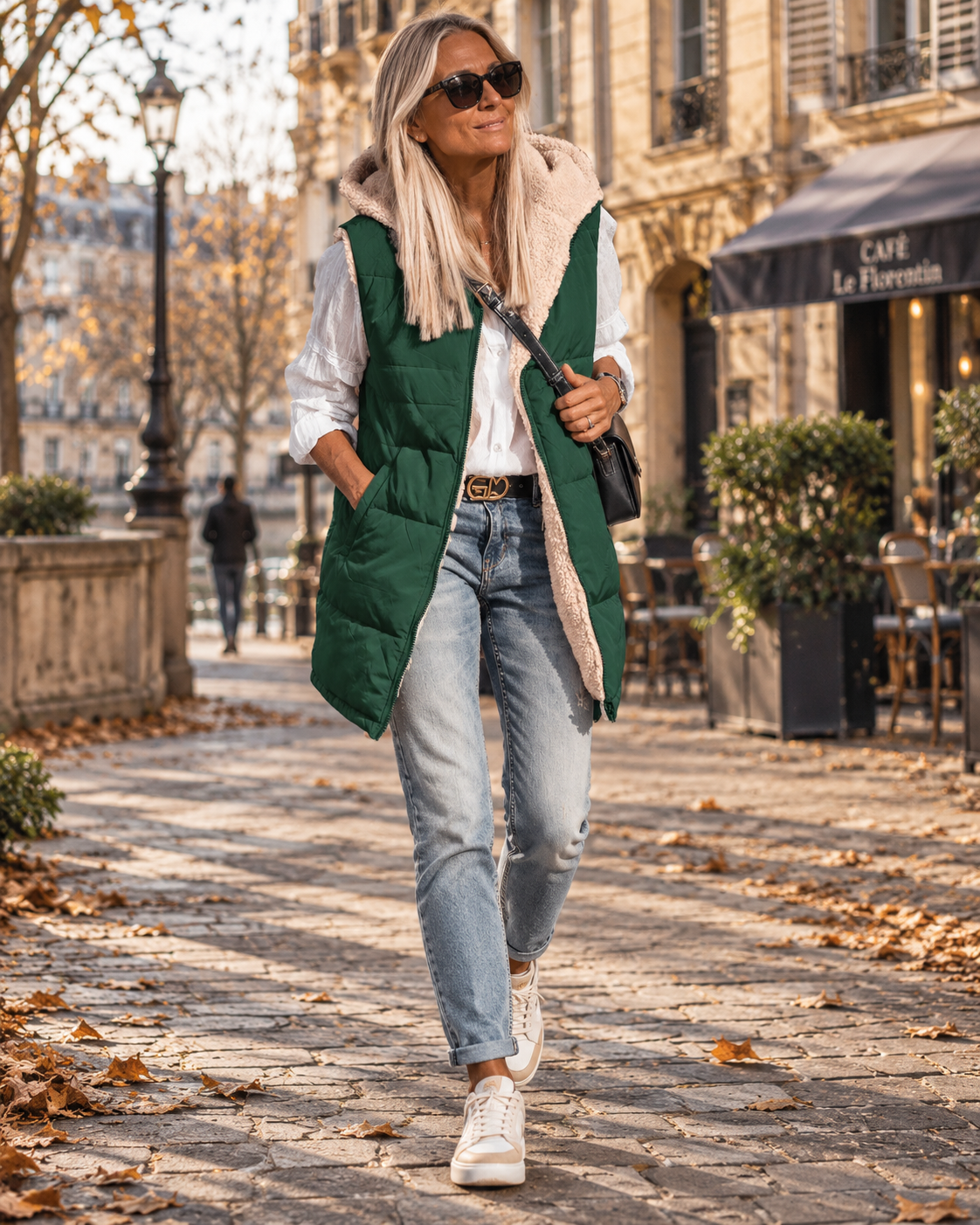 Eden dámská dlouhá oboustranná péřová bunda - bez rukávů, podšívka Sherpa a kapuce