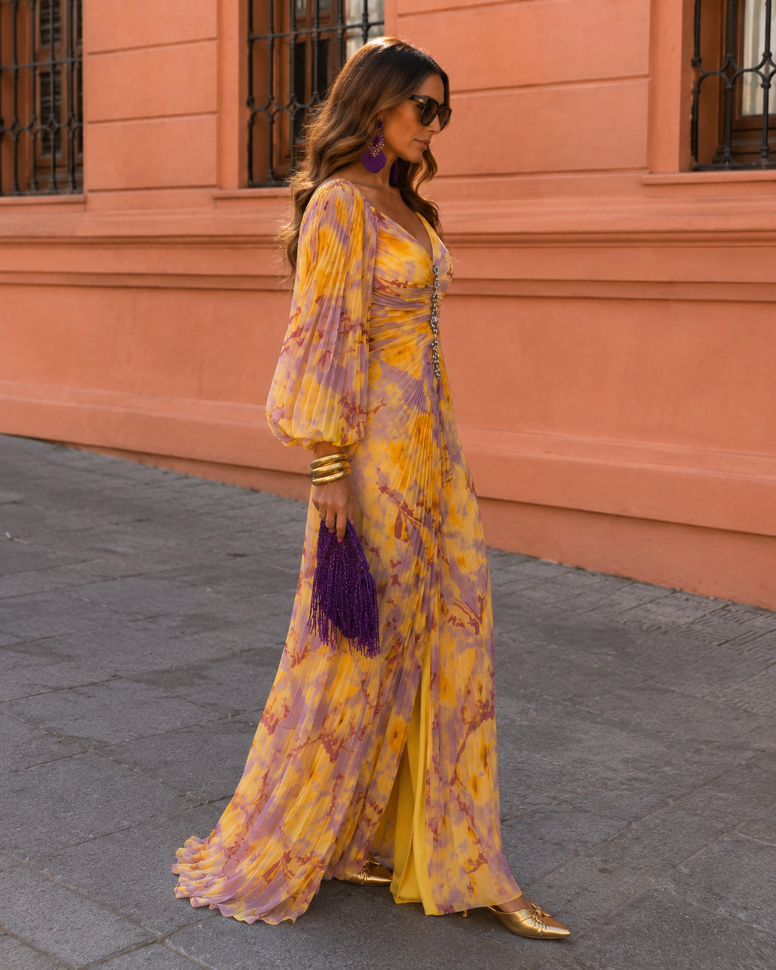 Rochie maxi Liliana pentru femei – imprimeu floral, decolteu adânc și fantă laterală