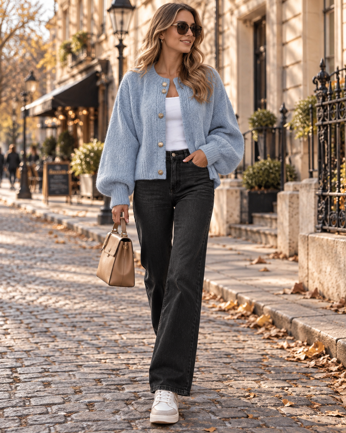 Thia Cardigan Oversize Femme – Maille Épaisse, Boutons Métalliques & Manches Longues