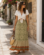 Bailey Women's Maxi Skirt – Bohemian Print, Elastic Waist & Ruffled Hem