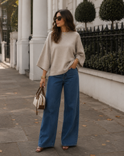 Hallie Women’s Knit T-Shirt – Loose Fit, Mid-Length Sleeves & Round Neck