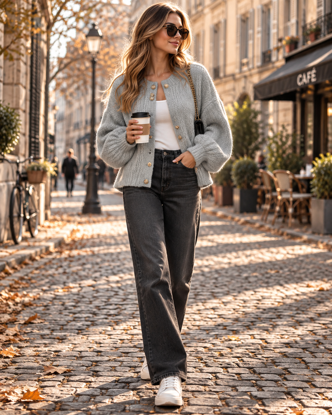 Thia Cardigan Oversize Femme – Maille Épaisse, Boutons Métalliques & Manches Longues