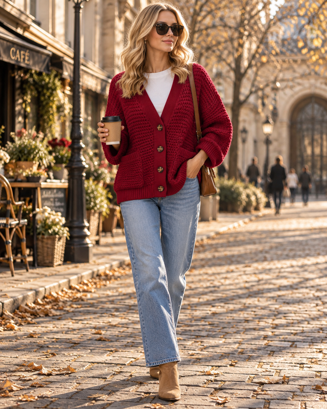 Aira Cardigan Femme en Maille Torsadée – Col V, Coupe Ample, Boutons & Poches