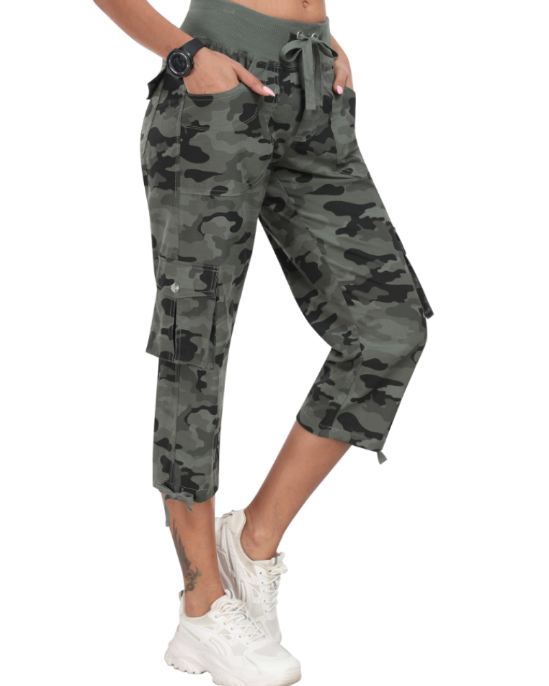 Pantalón cargo capri de mujer Maribel 3/4: ligero, transpirable, de secado rápido y con 6 bolsillos
