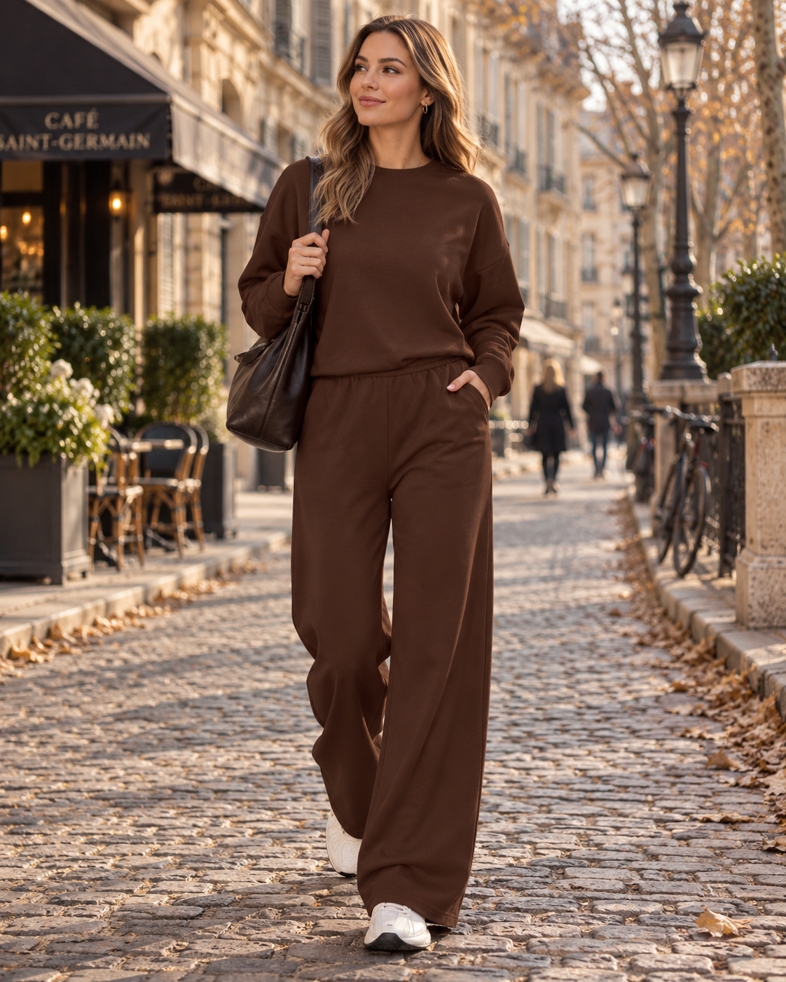 Γυναικείο σετ Twyla 2 τεμαχίων – Oversize φούτερ με στρογγυλή λαιμόκοψη και φαρδύ παντελόνι ψηλόμεσο