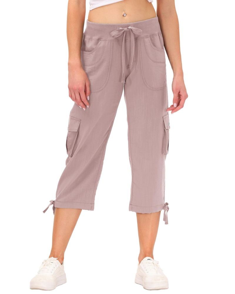 Pantalón cargo capri de mujer Maribel 3/4: ligero, transpirable, de secado rápido y con 6 bolsillos