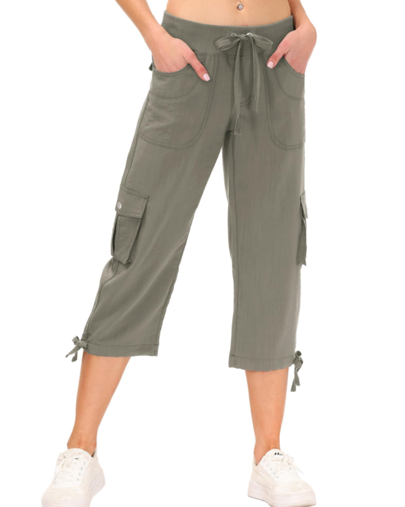 Pantalón cargo capri de mujer Maribel 3/4: ligero, transpirable, de secado rápido y con 6 bolsillos