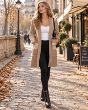 Sally Cardigan Long Femme à Carreaux – Coupe Oversize, Devant Ouvert & Grandes Poches