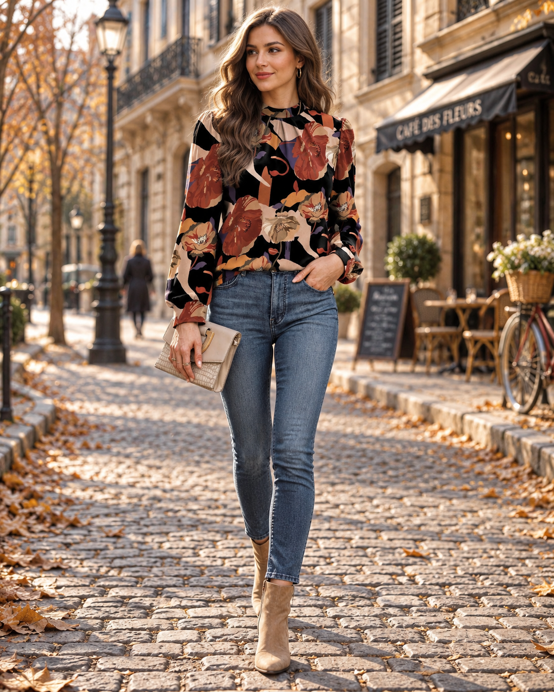 Helena Blouse Femme – Col Montant, Plis Devant, Manches Bouffantes & Coupe Fluide