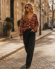 Miley Cardigan Femme Rayé – Maille Douce, Col V, Boutonné & Coupe Décontractée