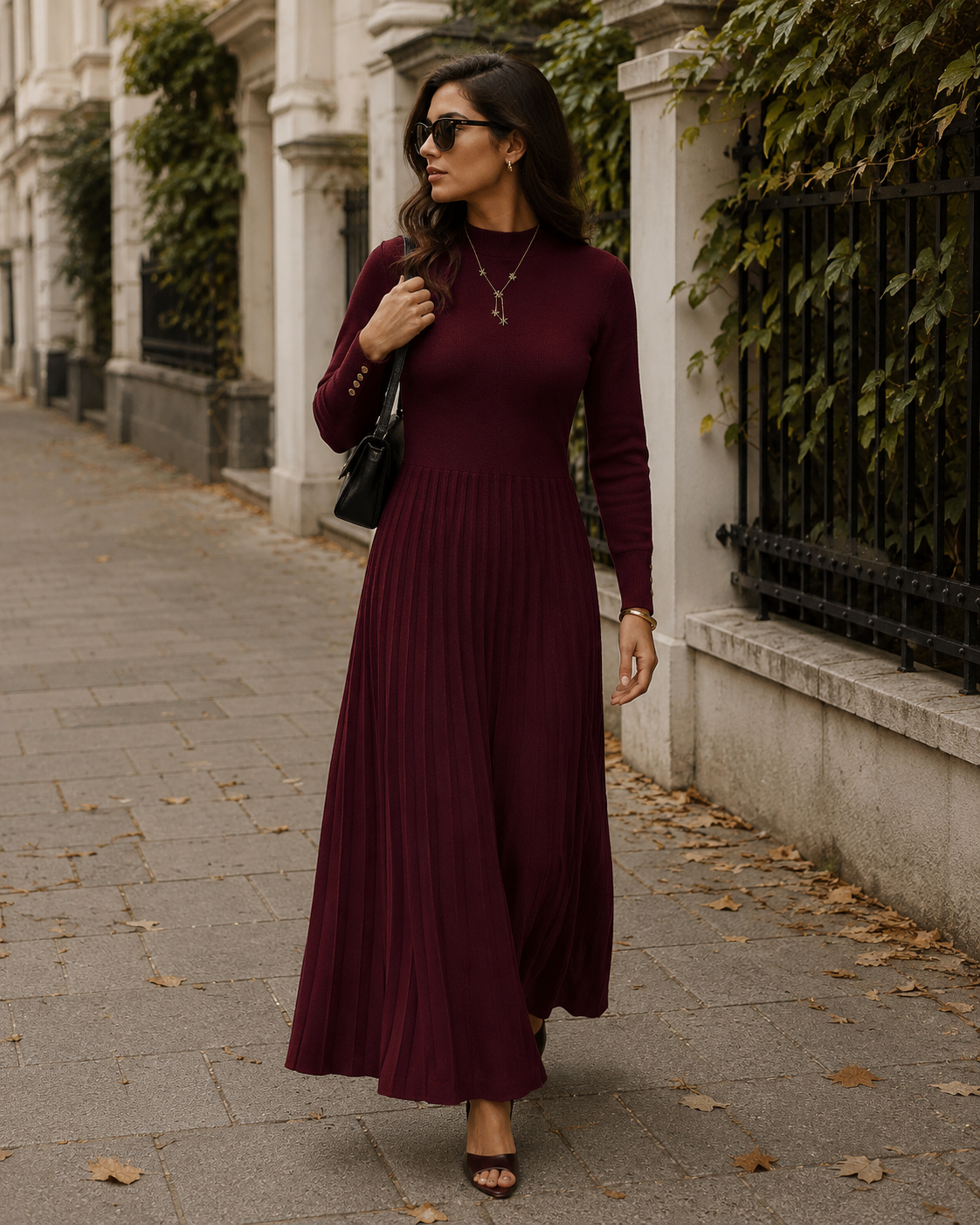 Maeve Robe Plissée Femme – Haut Ajusté, Jupe Fluide & Silhouette Élégante