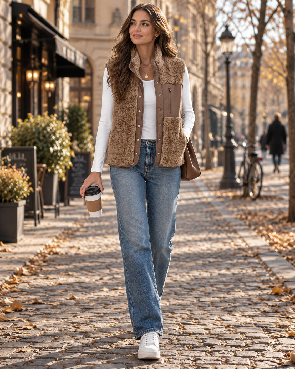 Harrien Women's Fleece Vest – Soft Sherpa, Stand-Up Collar, Snap Buttons & Pockets