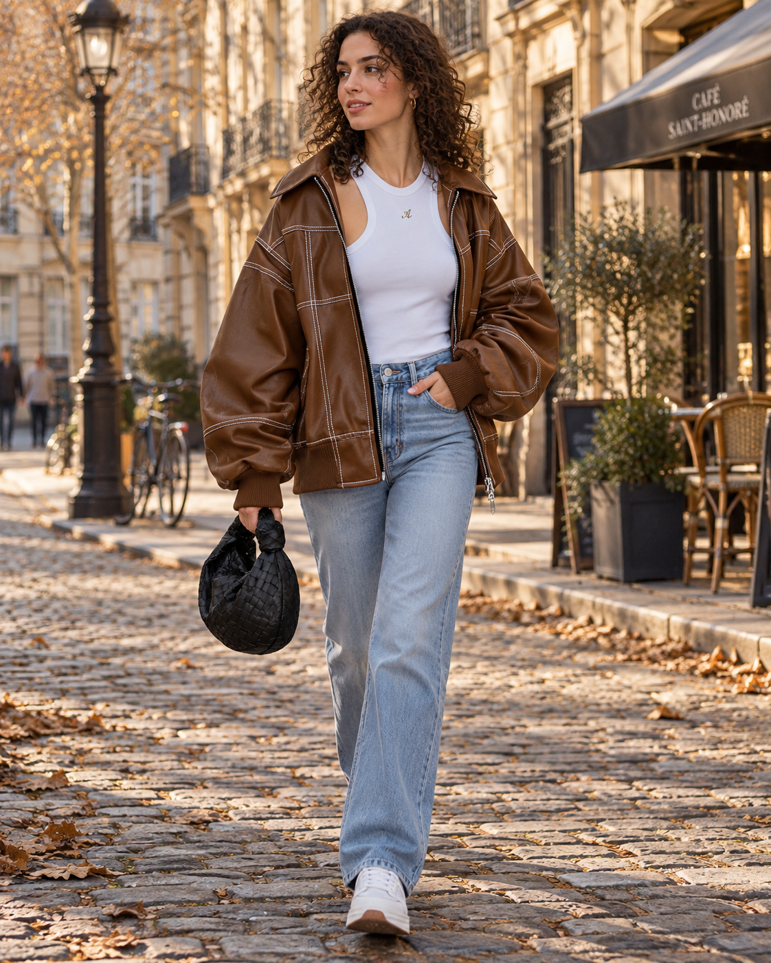 Miranda Women's Faux Leather Jacket – Oversized Fit, Notched Collar & Zipper Closure