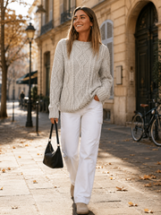 Cressilda Damen-Pullover mit Zopfmuster – Oversize-Strick, Rundhalsausschnitt & lange Ärmel