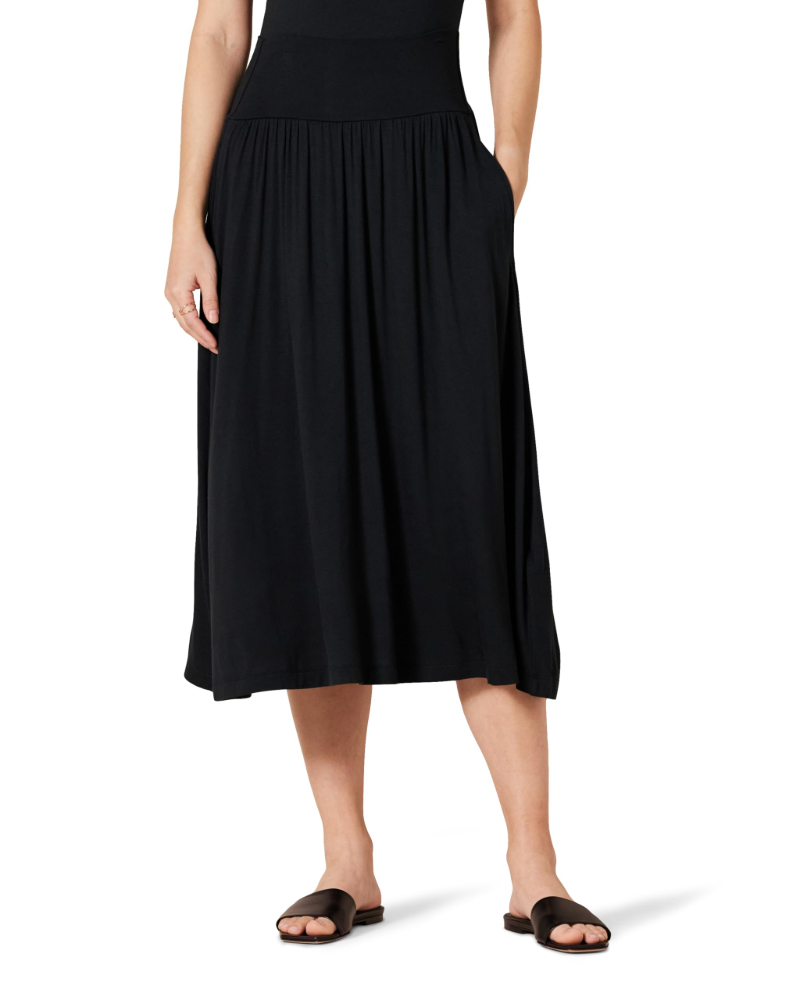 Ione Saia Midi de Mulher – Jersey de Viscose Elástico, Cintura Elástica, Franzidos e Bolsos
