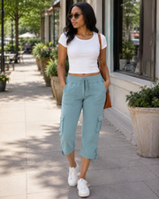 Pantalón cargo capri de mujer Maribel 3/4: ligero, transpirable, de secado rápido y con 6 bolsillos
