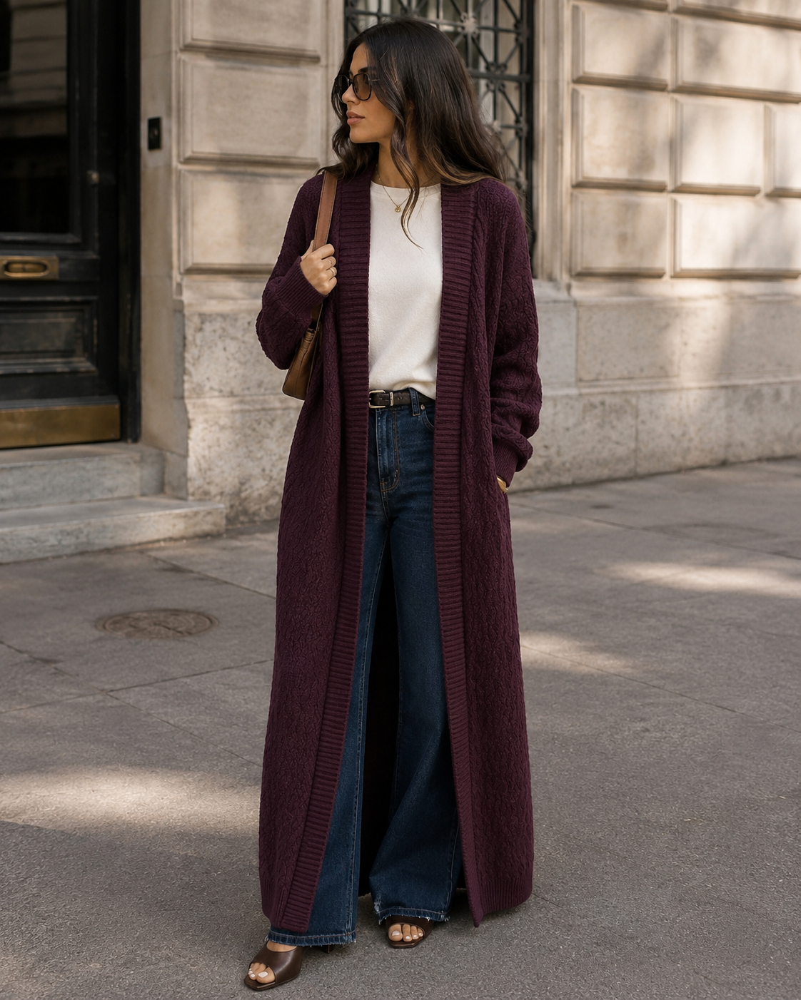 Phoebe Gilet Long en Maille Femme – Coupe Fluide, Maille Texturée & Style Élégant
