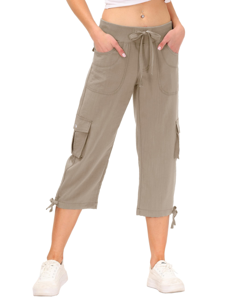 Pantalón cargo capri de mujer Maribel 3/4: ligero, transpirable, de secado rápido y con 6 bolsillos