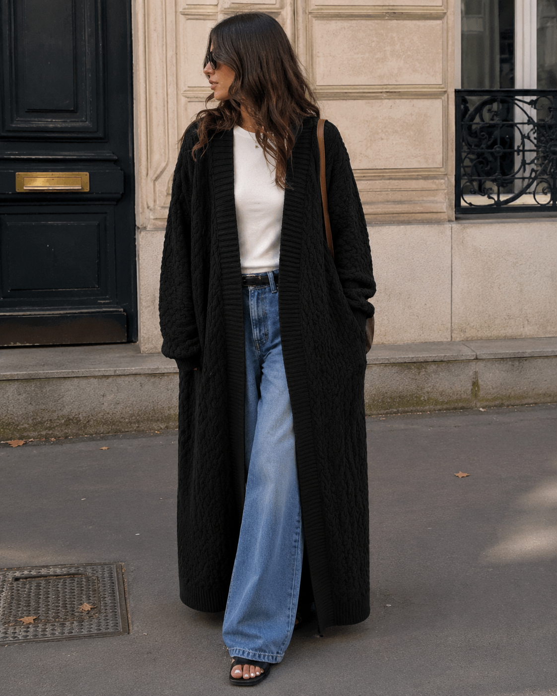 Phoebe Gilet Long en Maille Femme – Coupe Fluide, Maille Texturée & Style Élégant