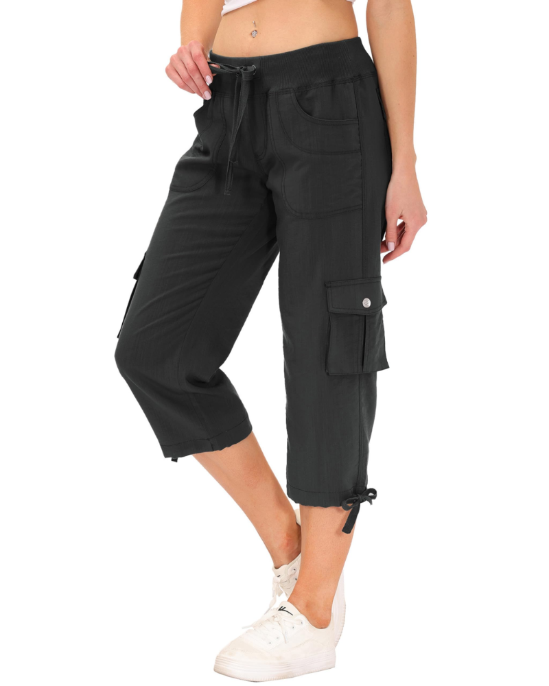 Pantalón cargo capri de mujer Maribel 3/4: ligero, transpirable, de secado rápido y con 6 bolsillos