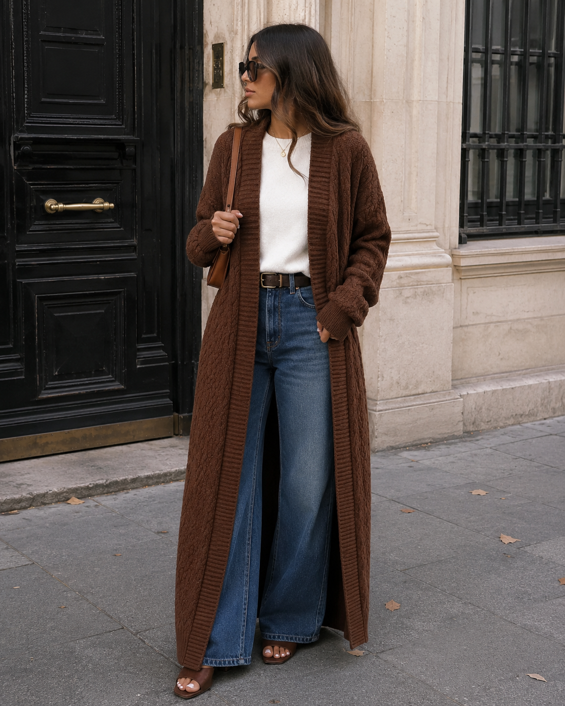 Phoebe Gilet Long en Maille Femme – Coupe Fluide, Maille Texturée & Style Élégant