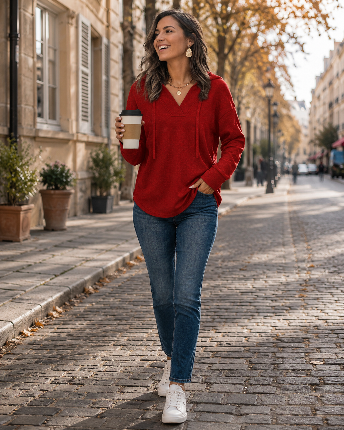 Lythe Sweatshirt com Capuz para Mulher – Gola em V, Corte Amplo e Mangas Compridas