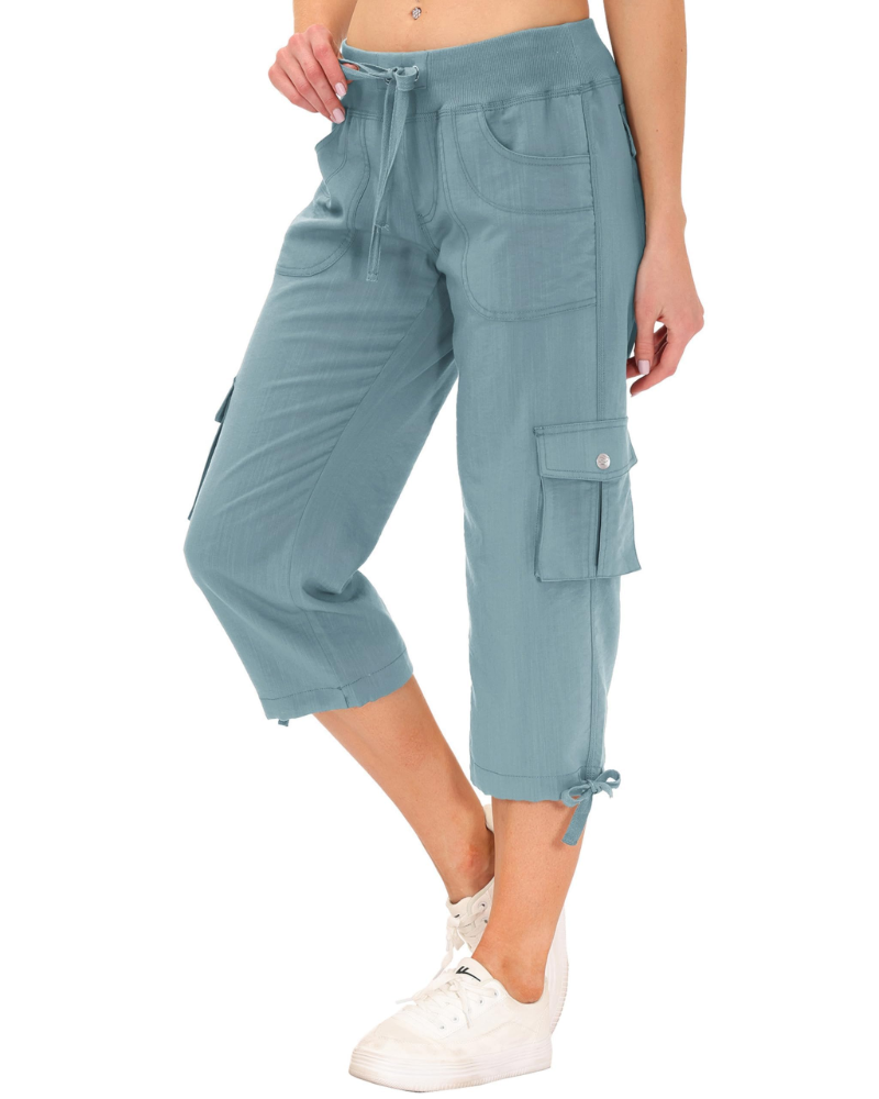 Pantalón cargo capri de mujer Maribel 3/4: ligero, transpirable, de secado rápido y con 6 bolsillos