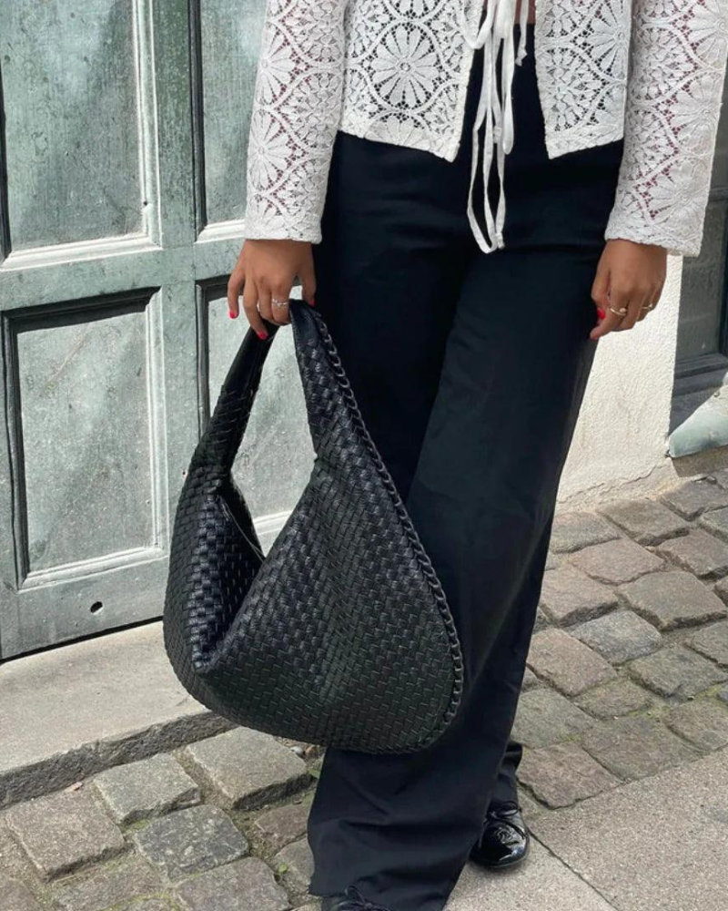 Rowena Damen-Handtasche – Geflochtene Umhängetasche aus veganem Leder mit Reißverschlussfächern
