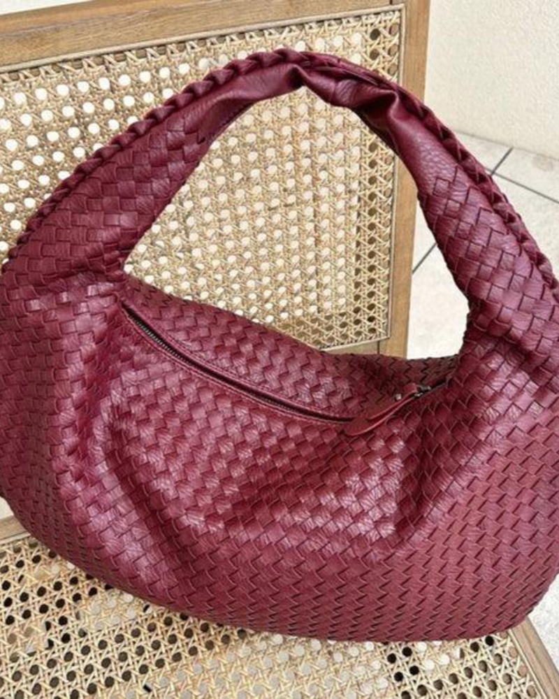 Rowena Damen-Handtasche – Geflochtene Umhängetasche aus veganem Leder mit Reißverschlussfächern