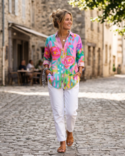 Aurélie Chemisier Femme – Blouse Florale Colorée à Boutons Coupe Ample Manches Longues
