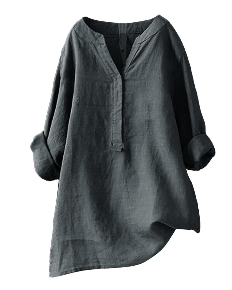 Túnica de mujer Anneliese – Algodón y lino, cuello en V, mangas largas, corte holgado