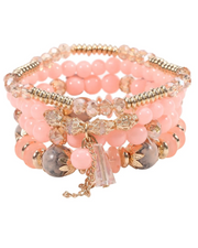 Océane Armband-Set für Damen – Boho-Ensemble in Rosa und Gold mit Perlen und Anhänger