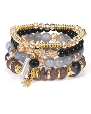 Maëlle Set de Bracelets Femme – Ensemble Bohème Noir et Doré avec Perles & Pampille
