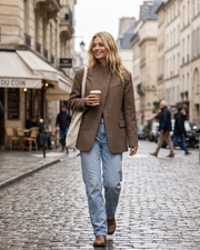 Ženski Riley Blazer – Oversize karo blazer s visokim ovratnikom i asimetričnim zatvaračem, elegantan