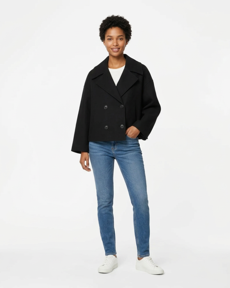 Guada Damen Kurze Wolljacke – Doppelreihig, Eleganter Strukturierter Schnitt