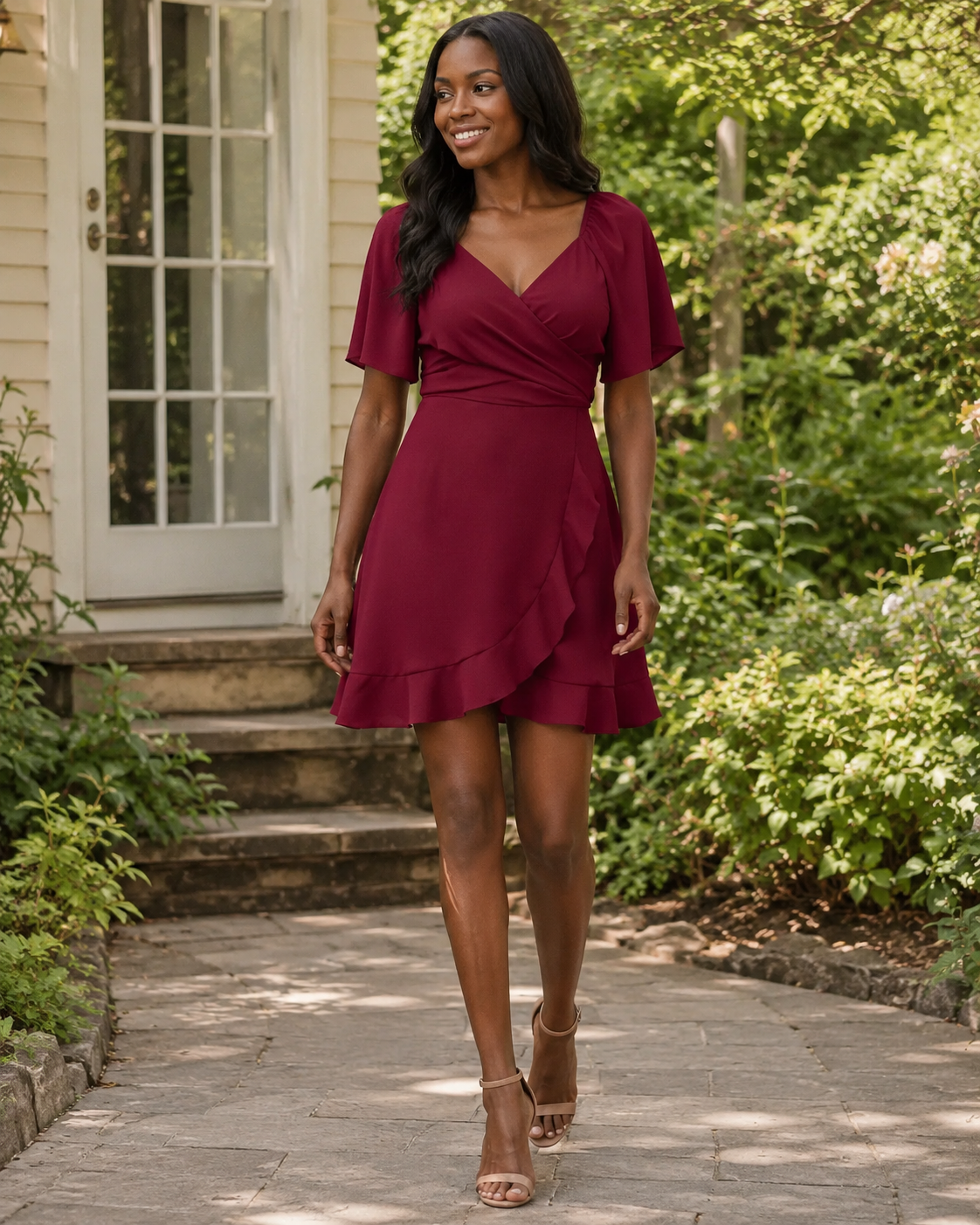 Lysiane Women’s Wrap Dress – Short V-Neck Dress with Smocked Waist and Ruffles
