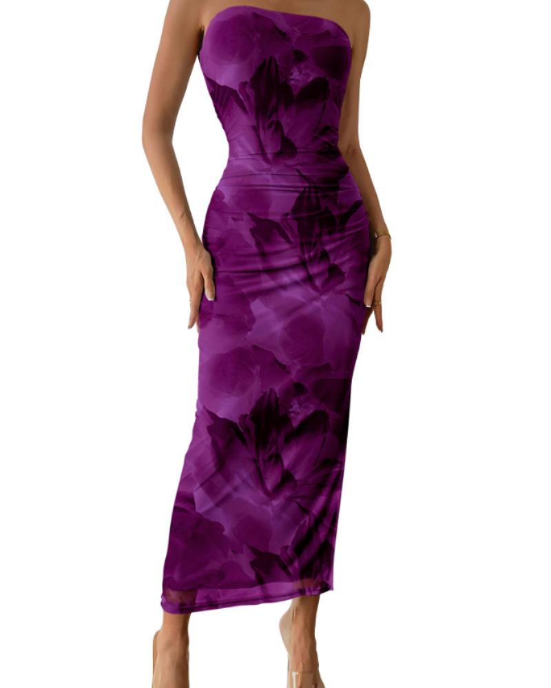 Brooklyn Robe Maxi Femme – Robe Bustier Fleurie Moulante avec Fente Élégante