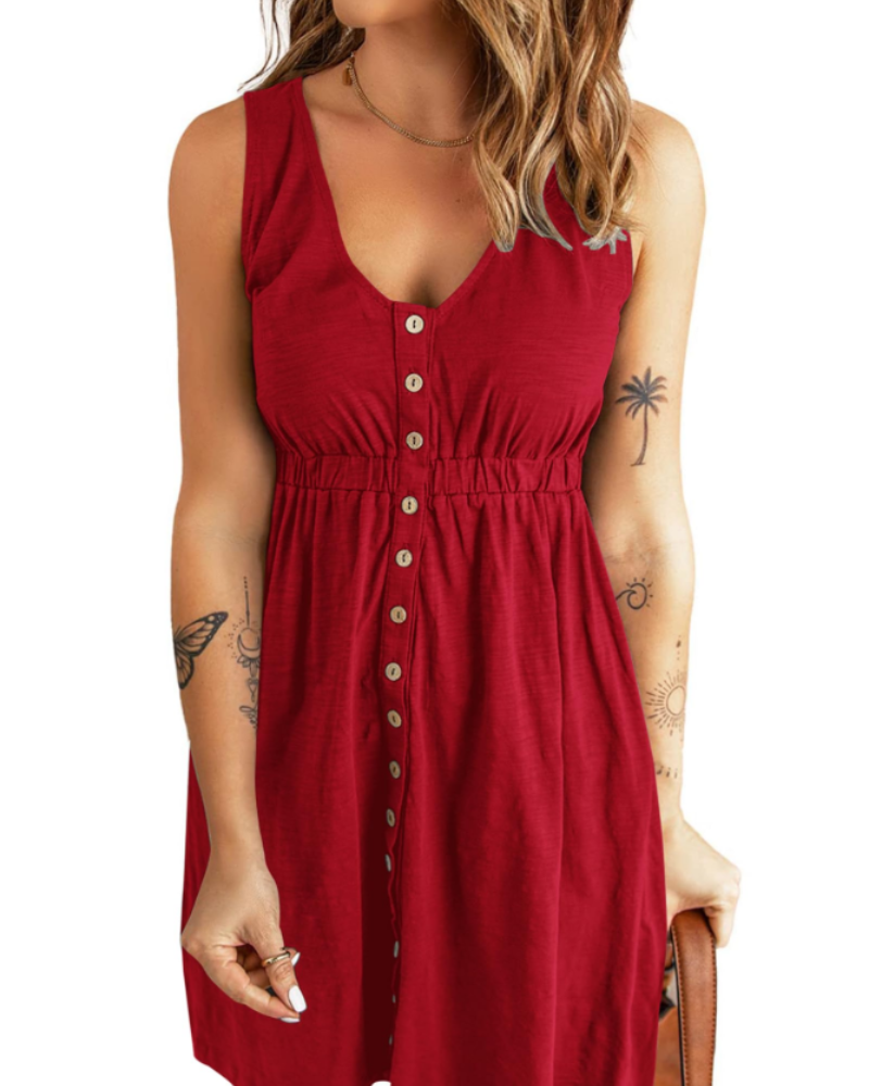 Mila Robe Femme Sans Manches – Robe Trapèze Col V avec Poches pour l’Été