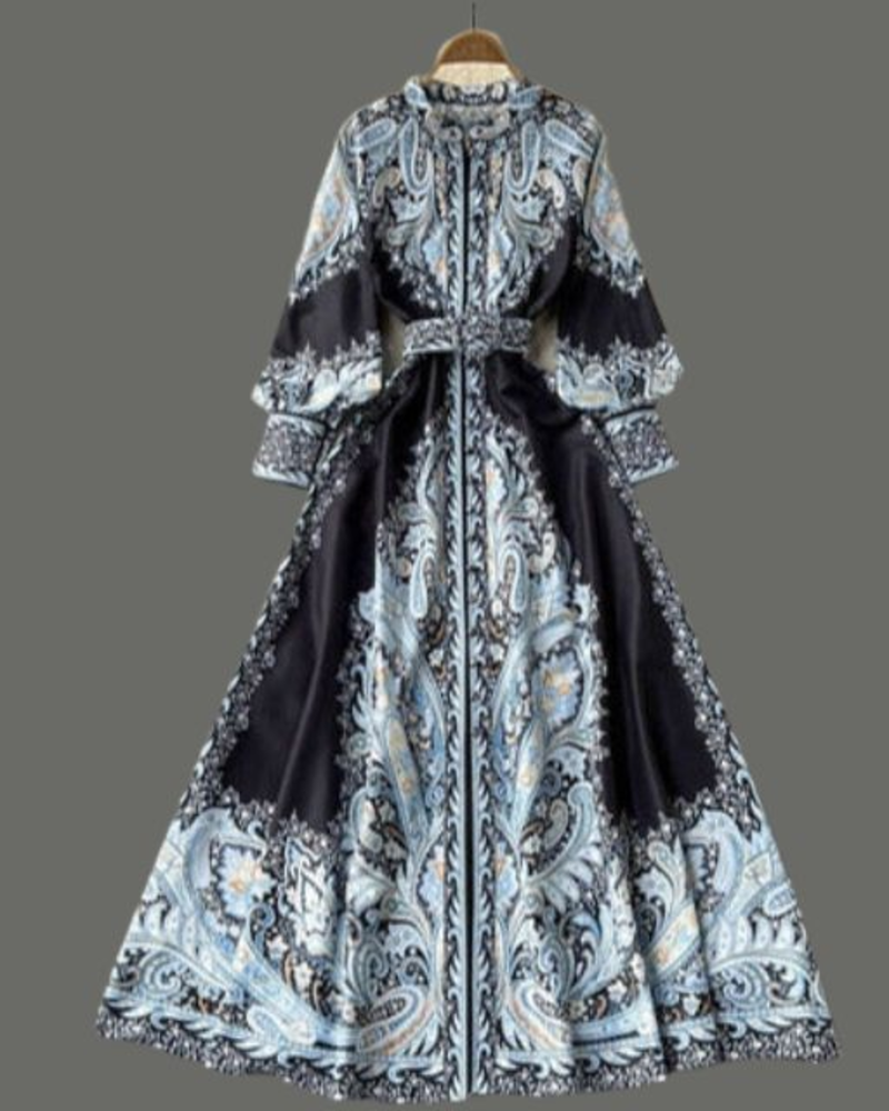Vestido Vivienne para mujer – Vestido floral con cinturón, cuello clásico, corte elegante midi