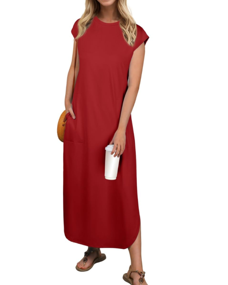 Aubrey Robe Maxi Femme Été – Sans Manches Col Rond & Poches