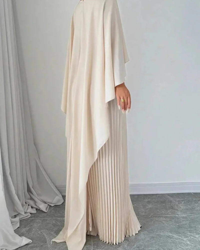 Maxi-jurk Genevieve voor dames – lange jurk met vloeiende cape en elegante geplooide rok