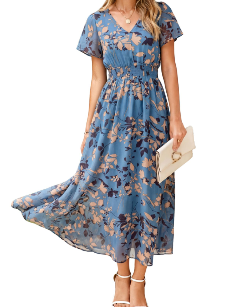 Vestido Isabella Fleurie para Mulher – Vestido Boémio Midi Longo Elegante com Decote em V
