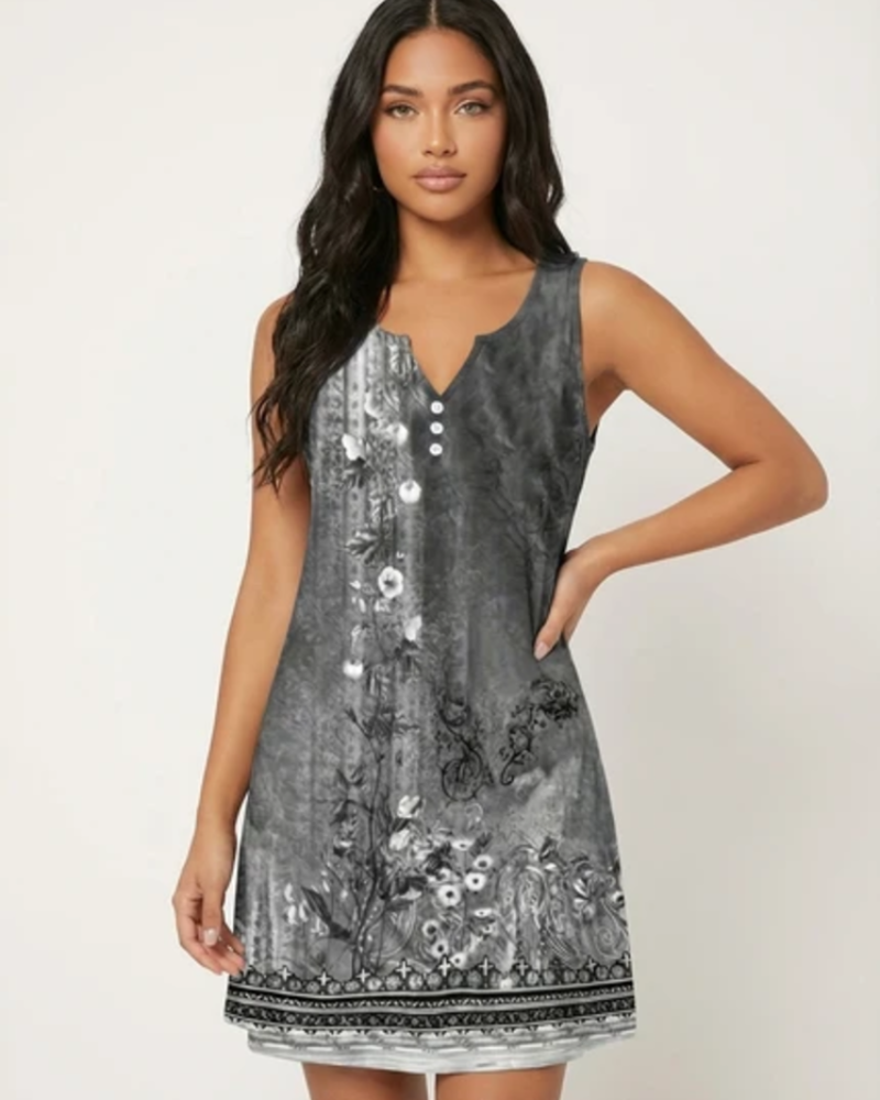 Vestido Celestine para mujer – Vestido sin mangas con estampado artístico, cuello en V, corte fluido y elegante