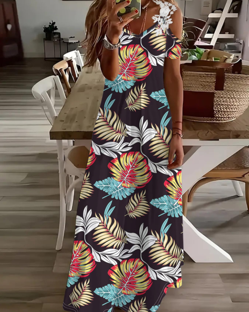 Annalise Robe Fleurie Femme – Robe Épaules Dénudées Col V Fluide d'Été