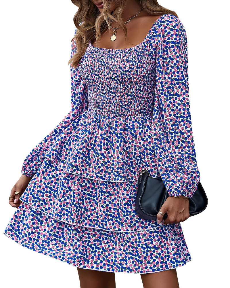 Vestito Bohemien Hazel da Donna – Vestito Corto Floreale con Collo Quadrato e Vita Arricciata