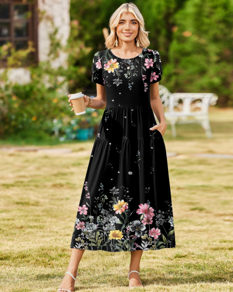 Vestido Maxi Bohemio Olivia para Mujer – Vestido Largo Floral Corte A con Bolsillos