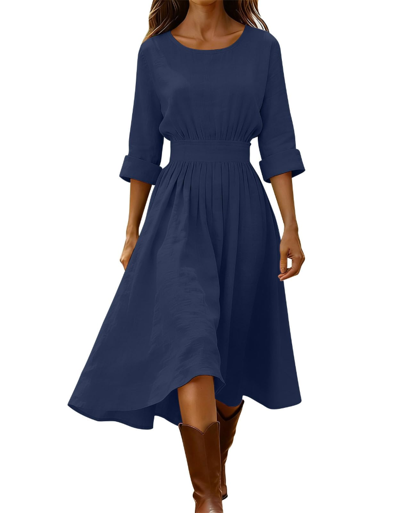 Sadie Robe Longue Femme Été – Lin Coton Col V Boutons & Poche
