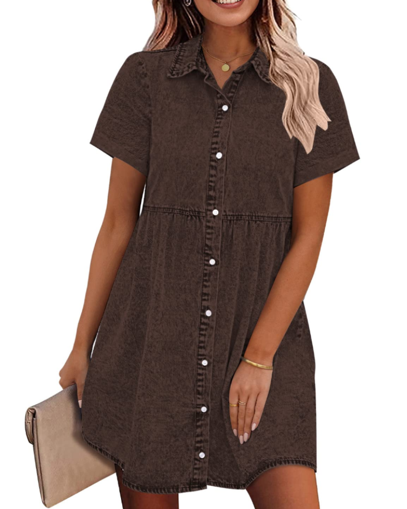 Vestido Camisón Emma para Mujer en Denim – Vestido Babydoll Abotonado con Volantes Superpuestos
